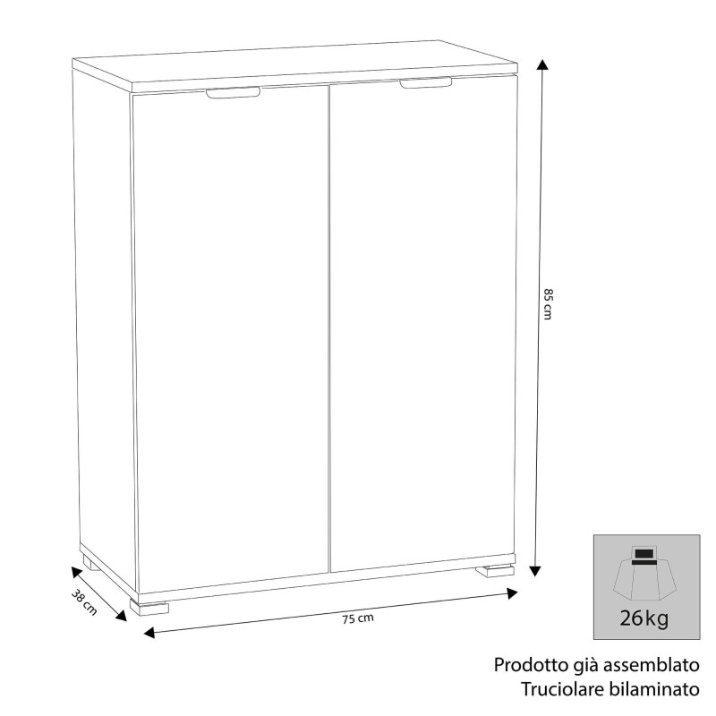 MITO - armadietto con 2 ante cm 75 x 38 x 85 h