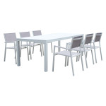 ALASKA - set tavolo in alluminio cm 214/280 x 100 x 75,5 h con 6 poltrone Aulus