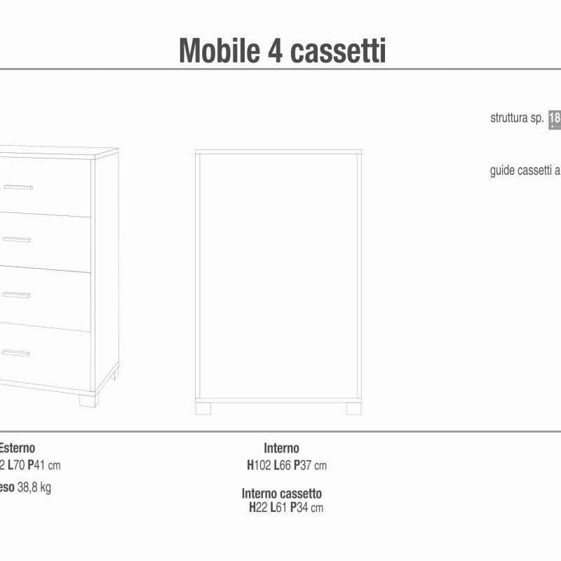 NIK - cassettiera con 4 cassetti