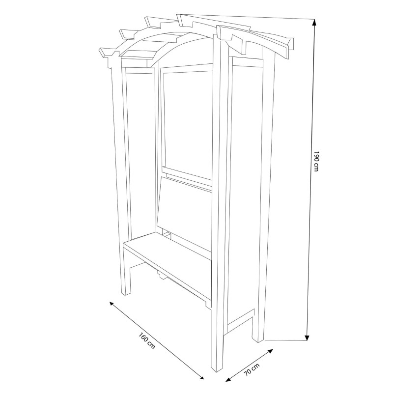 pergola ad arco con panca da giardino in legno di pino impregnato in autoclavex190h