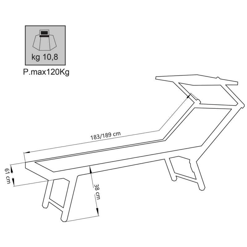 REMI - lettino mare prendisole pieghevole in alluminio con tettuccio