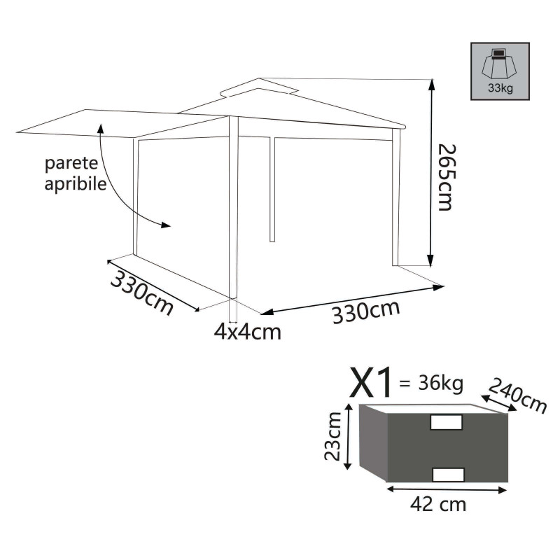 ALEXANDER - gazebo da giardino con tettoia apribile