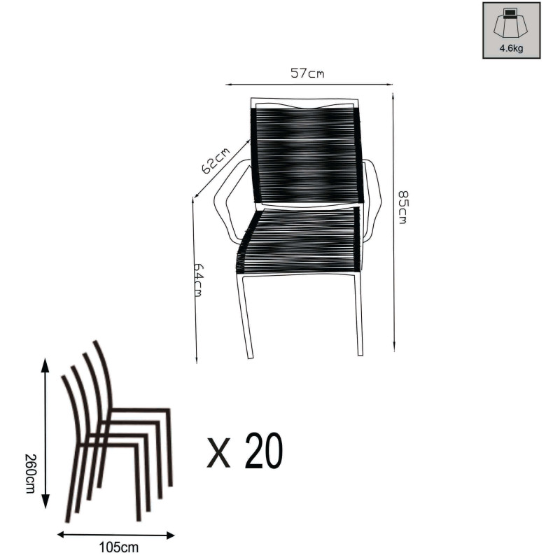 ABEONA - poltrona da giardino in alluminio e corda impilabile