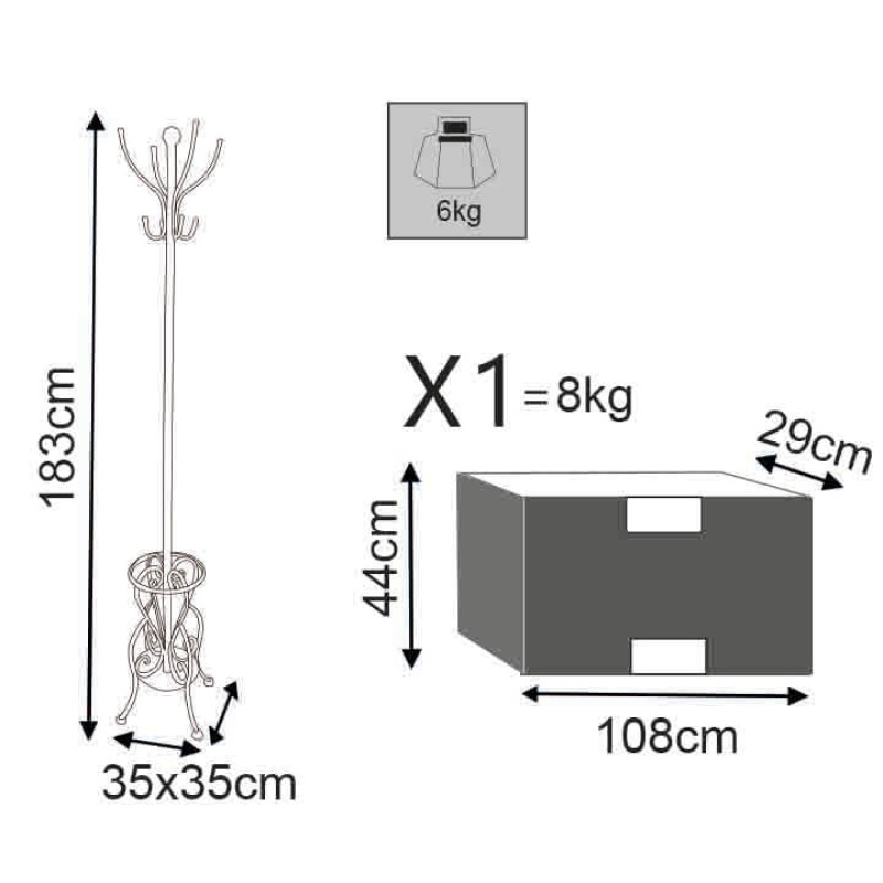 appendiabiti da terra con portaombrelli stile provenzale in ferro verniciato cm 35 x 183 h