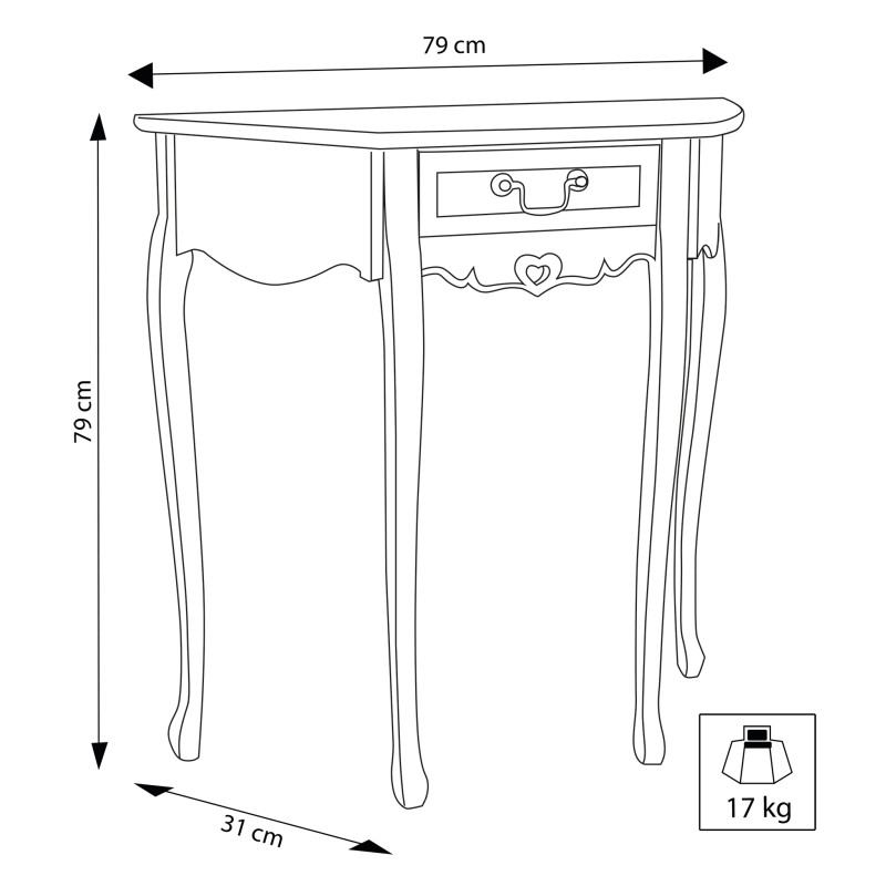 mobiletto con 1 cassetto in legno di paulownia shabby chic