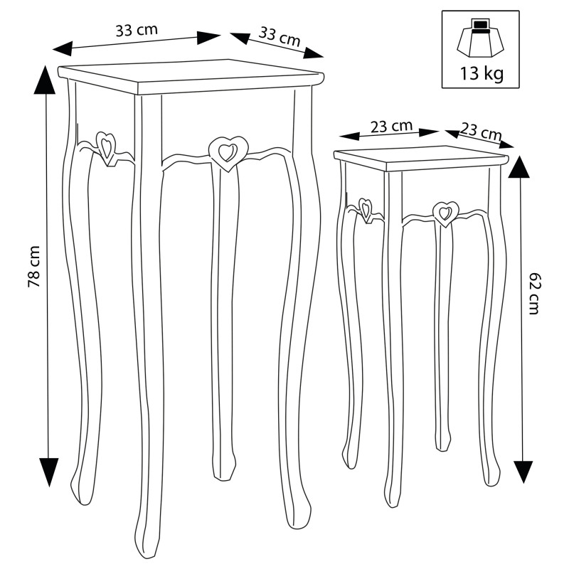 ROLAND - set 2 tavolini in legno di paulownia shabby chic