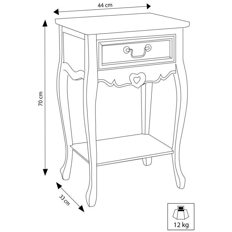 FABIEN - mobiletto 1 cassetto in legno di paulownia shabby chic