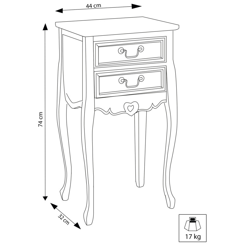 FLORIAN - mobiletto 2 cassetti in legno di paulownia shabby chic