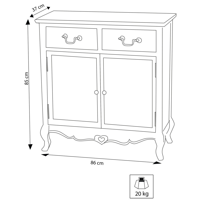 CONSTANCE - credenza 2 ante 2 cassetti in legno di paulownia shabby chic