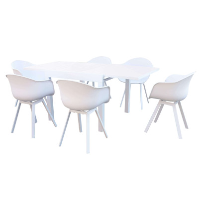 JERRI - set tavolo in alluminio cm 90/180 x 90 x 75 h con 6 poltrone Jessie