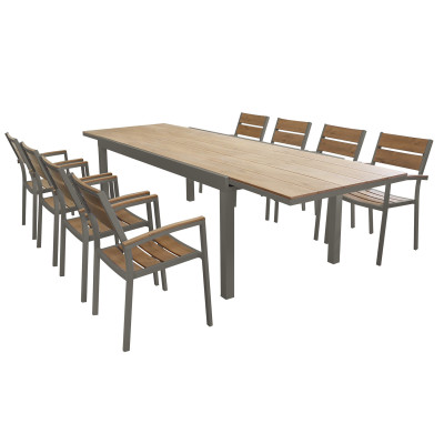 VIDUUS - set tavolo in alluminio e polywood cm 200/300 x 95 x 75 h con 8 poltrone Viduus