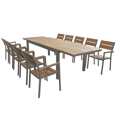 VIDUUS - set tavolo in alluminio e polywood cm 200/300 x 95 x 75 h con 10 poltrone Viduus