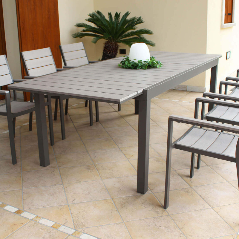 TRIUMPHUS - set tavolo in alluminio e polywood cm 180/240 x 100 x 73 h con 6 poltrone Xanthus