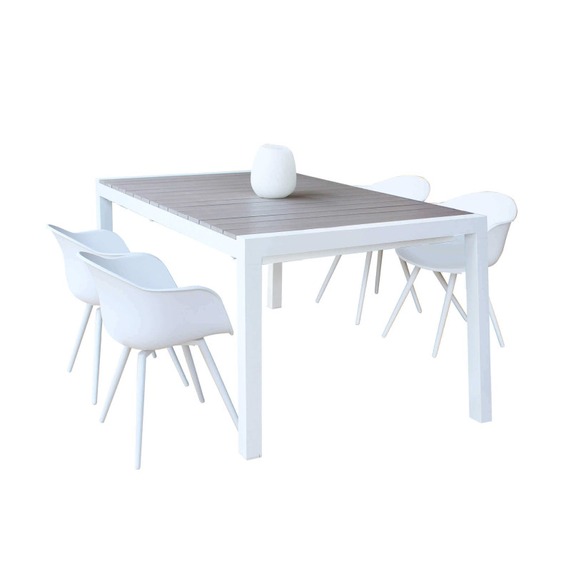 LOIS - set tavolo in alluminio e polywood cm 162/242 x 100 x 74 h con 4 Poltrone Dynamo