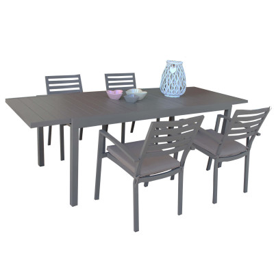 DEXTER - set tavolo in alluminio e teak cm 160/240 x 90 x 75 h con 4 poltrone Dexter