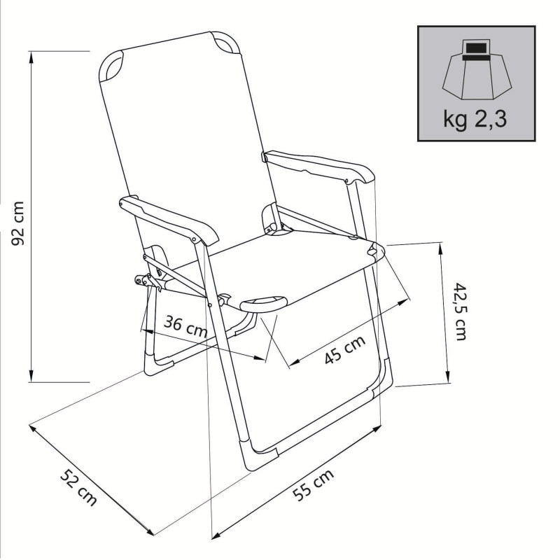 poltrona da spiaggia e campeggio pieghevole in alluminio e textilene cm 52 x 55 x 92 h