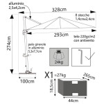 BACTRUS - ombrellone da giardino decentrato 3 x 4 m