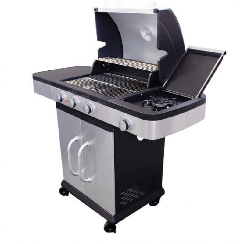 PIROS - barbecue a gas 3 fuochi + 1 esterno in acciaio inox