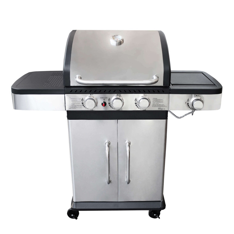 PIROS - barbecue a gas 3 fuochi + 1 esterno in acciaio inox