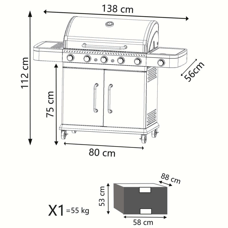 PIROS - barbecue a gas 5 fuochi + 1 esterno in acciaio inox