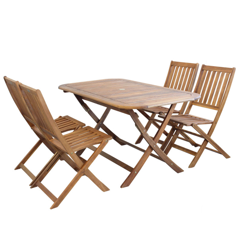 SOLEA - set tavolo in alluminio e teak cm 150 x 80 x 74 h con 4 sedie Dresda