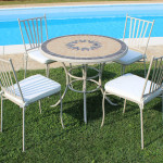 VENTUS - set tavolo in alluminio e teak Ø 90 x 74 h con 4 sedie Ventus