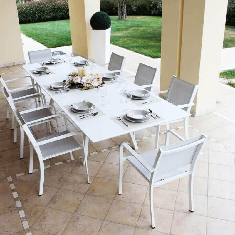 SPLENDOR - set tavolo in alluminio cm 200/300 x 110 x 75 h con 6 poltrone Splendor