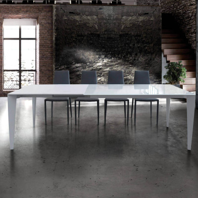 BENJAMIN - tavolo da pranzo moderno allungabile in acciaio e vetro da 140