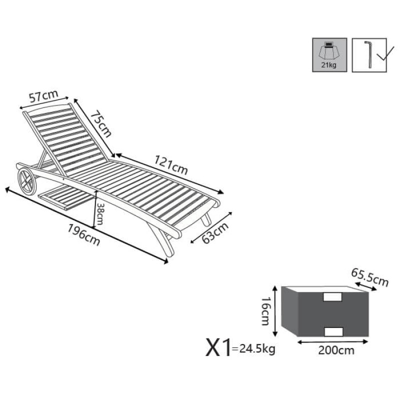 SILIS - lettino prendisole in legno massiccio di acacia con ruote