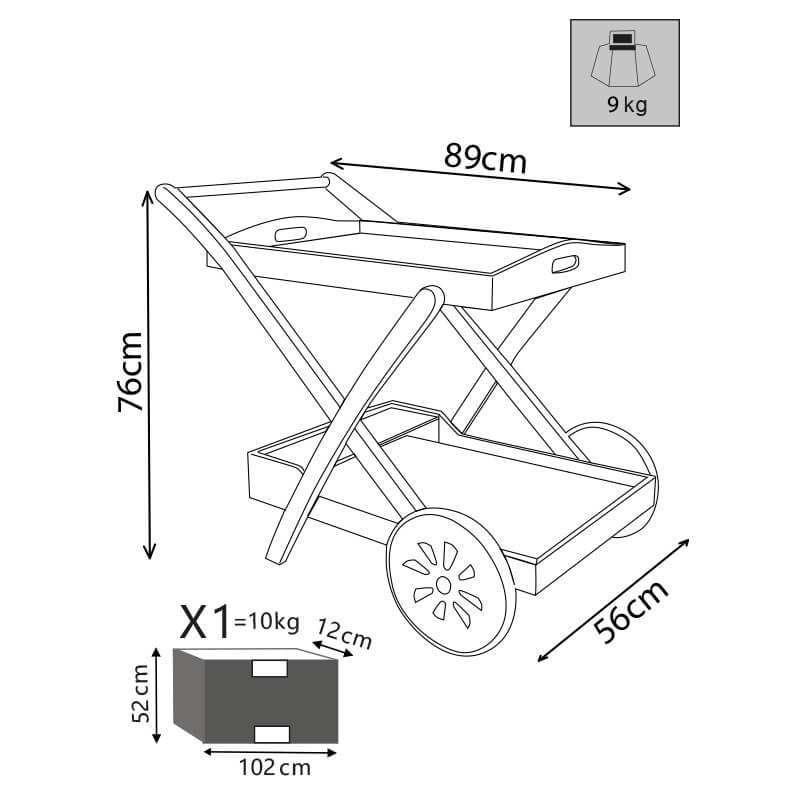 PODIUM - carrello da giardino portavivande in legno massiccio di acacia