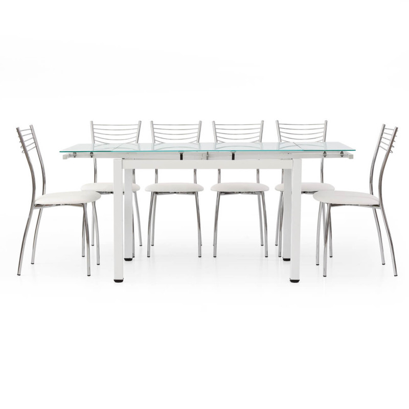 FREDERICK - tavolo da pranzo moderno allungabile in acciaio e vetro