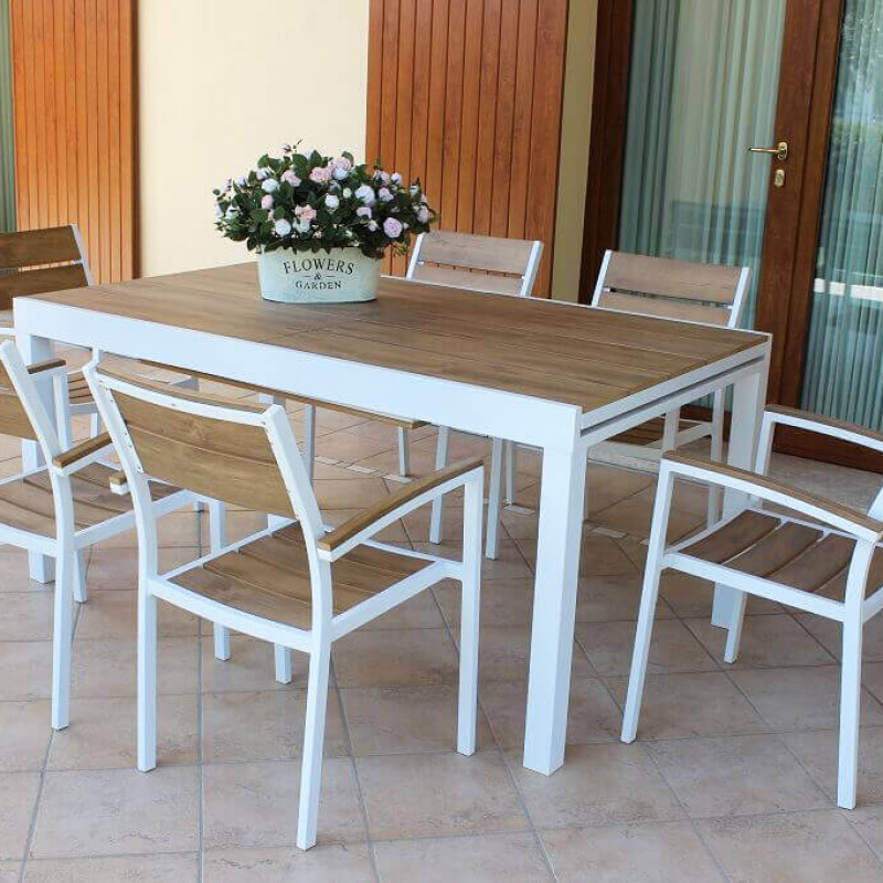 VIDUUS - set tavolo in alluminio e polywood cm 160/240 x 95 x 75 h con 4 poltrone Viduus