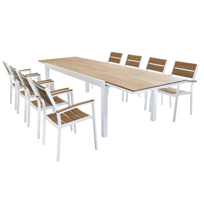 VIDUUS - set tavolo in alluminio e polywood cm 200/300 x 95 x 74 h con 8 poltrone Viduus