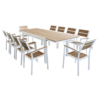 VIDUUS - set tavolo in alluminio e polywood cm 200/300 x 95 x 74 h con 10 poltrone Viduus