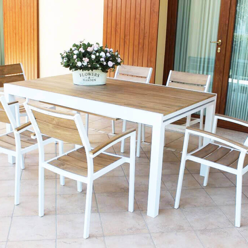 VIDUUS - set tavolo in alluminio e polywood cm 200/300 x 95 x 74 h con 10 poltrone Viduus