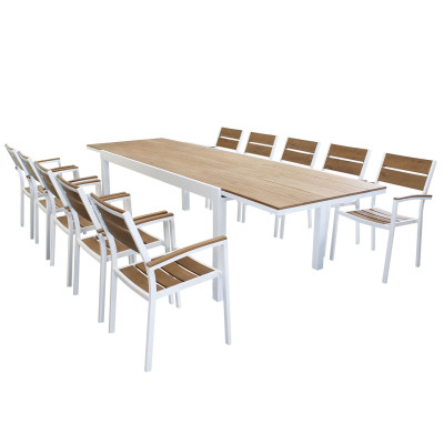 VIDUUS - set tavolo in alluminio e polywood cm 200/300 x 95 x 74 h con 10 poltrone Viduus