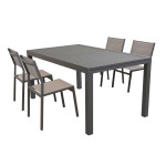 DEXTER - set tavolo in alluminio e teak cm 160/240 x 90 x 75 h con 4 sedie Aulus