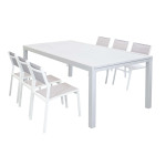 DEXTER - set tavolo in alluminio cm 200/300 x 100 x 74 h con 6 sedie Aulus