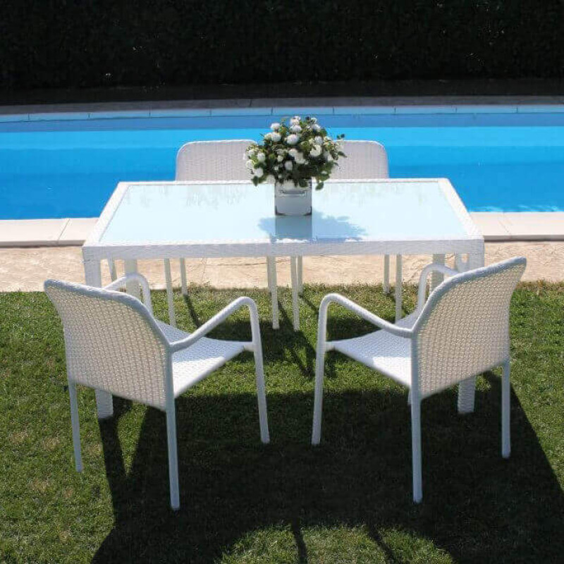 AXONA - set tavolo in alluminio e teak cm 150 x 90 con 4 poltrone Axona