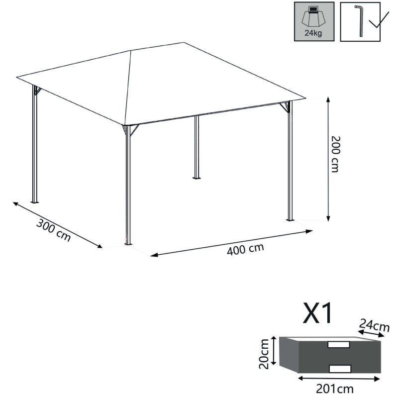 GREX - gazebo da giardino in acciaio 3 x 4 m