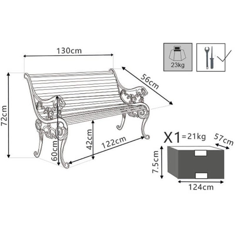 CLASSIC GINE - panca in ghisa e legno