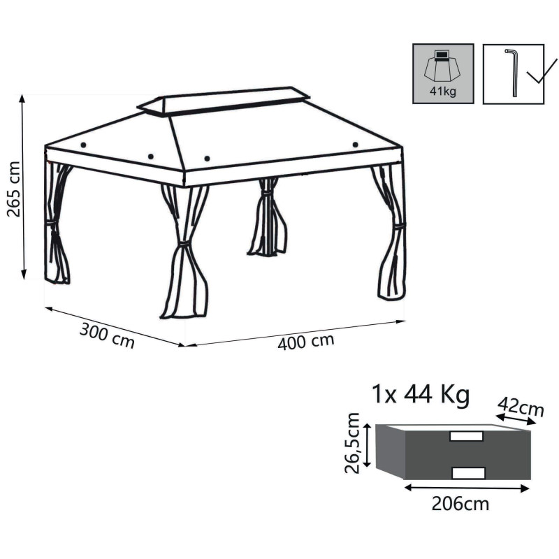 AULUS - gazebo da giardino in alluminio completo di pareti laterali 3 x 4 m