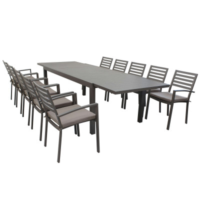 DEXTER - set tavolo in alluminio cm 200/300 x 100 x 74 h con 10 poltrone Dexter