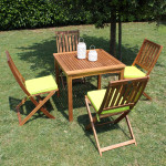 AARON - set tavolo in alluminio e teak cm 80 x 80 x 74 h con 4 sedie Dresda