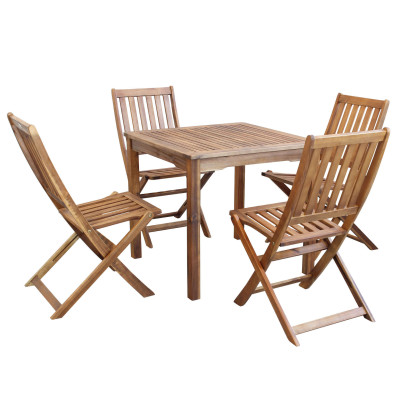 AARON - set tavolo in alluminio e teak cm 80 x 80 x 74 h con 4 sedie Dresda