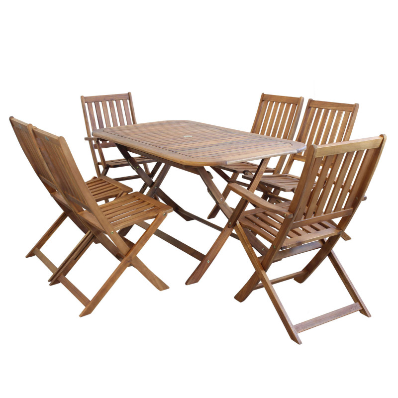 SOLEA - set tavolo in alluminio e teak cm 150 x 80 x 74 h con 4 sedie e 2 poltrone Dresda