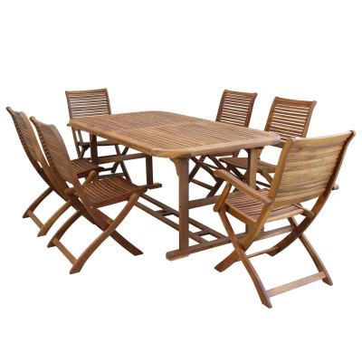 TURRIS - set tavolo in alluminio e teak cm 180/240 x 100 x 74 h con 4 sedie e 2 poltrone Mulier