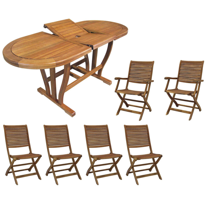 TURRIS - set tavolo in alluminio e teak cm 120/160 x 70 x 74 h con 4 sedie e 2 poltrone Mulier