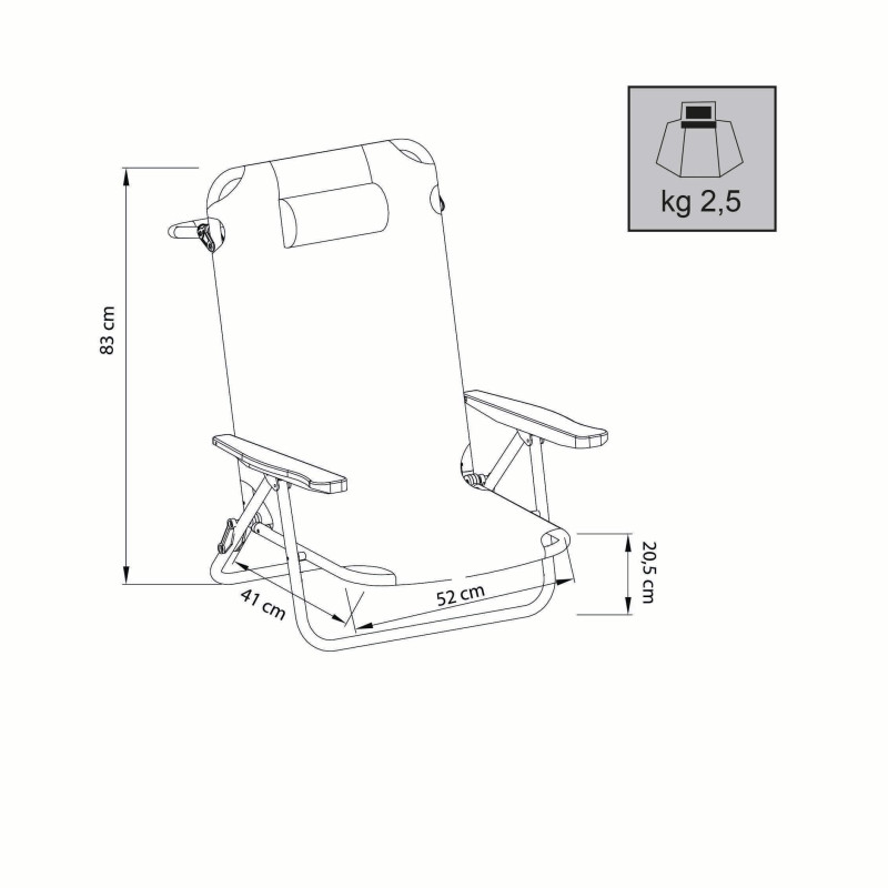 spiaggina mare prendisole in alluminio con braccioli cm 65 x 67 x 83 h