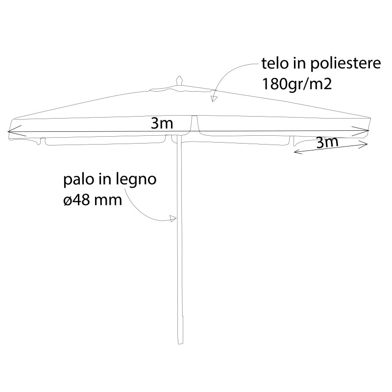 DOMINUS - ombrellone da giardino palo centrale in legno 3 x 3 m